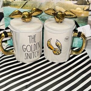 NWT Set Of 2 RAE DUNN Harry Potter THE GOLDEN SNITCH Mugs Canisters By Magenta